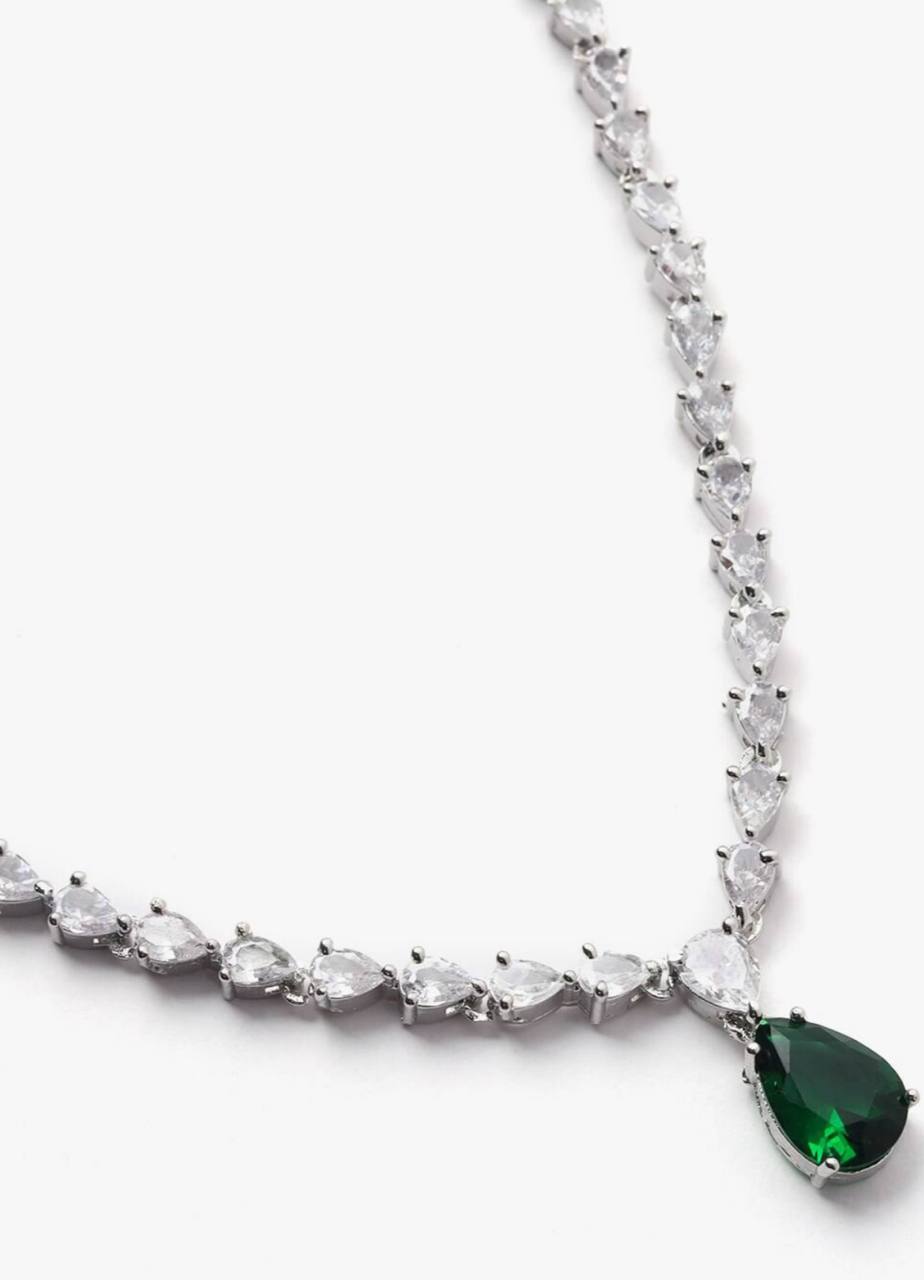 Green Teardrop Necklace Set – Elegant Wedding & Party Jewelry