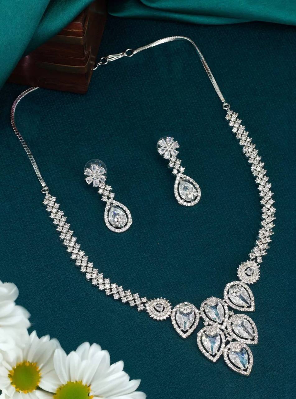 White Crystal Bridal Necklace Set for Women – Wedding & Party Jewelry