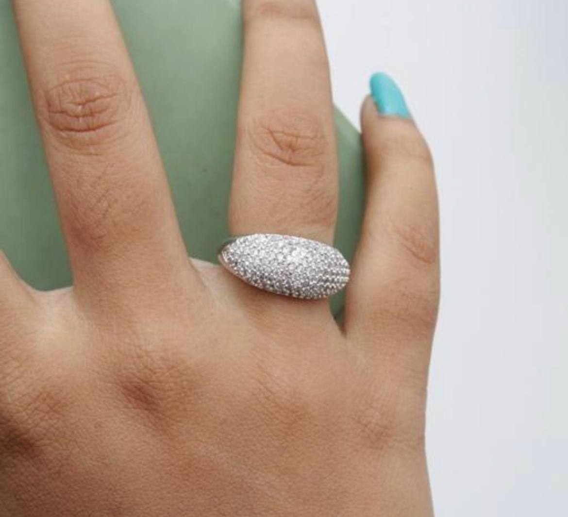 Sparkle Stone Finger Ring - Silver