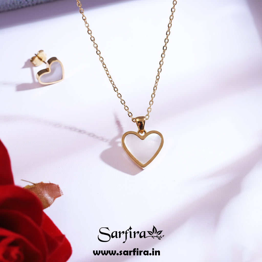Anti-Tarnish Gold Heart Necklace & Stud Earring Set