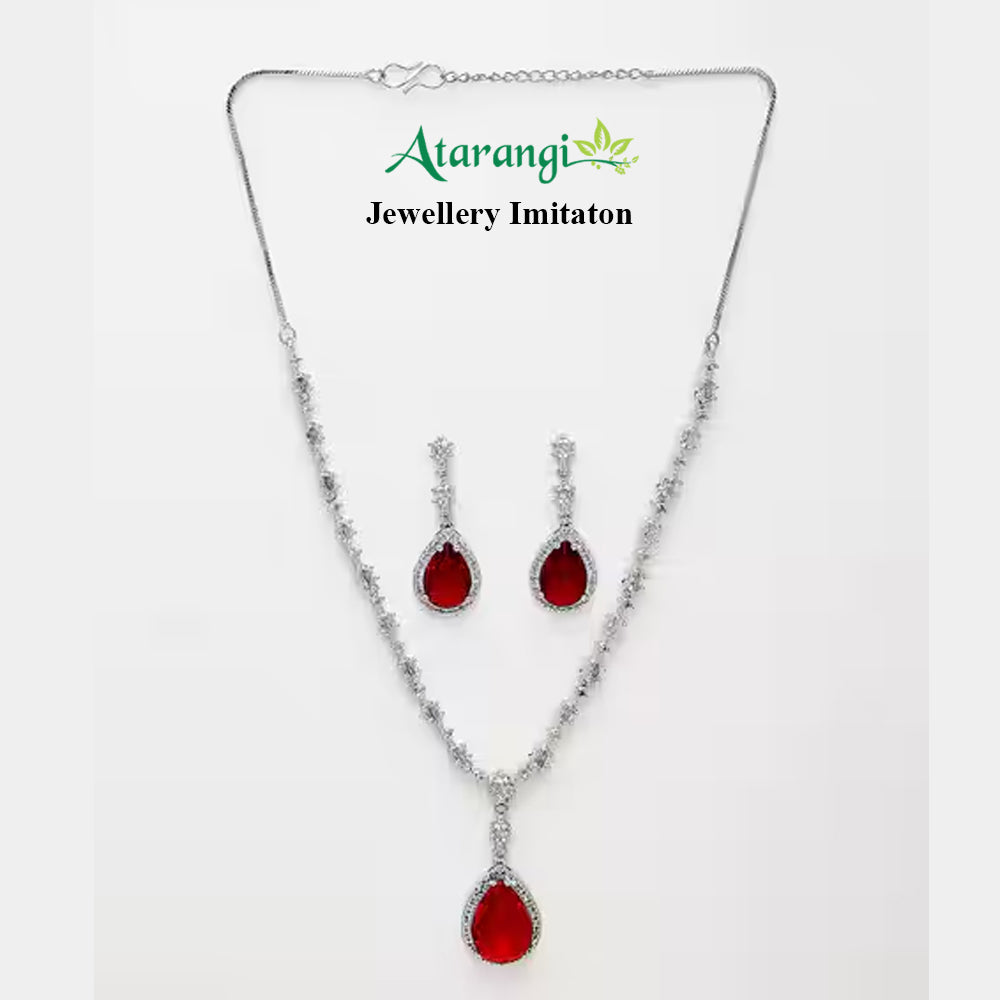 Elegant Ruby Red Teardrop Necklace Set with CZ Stones – Bridal & Party Wear