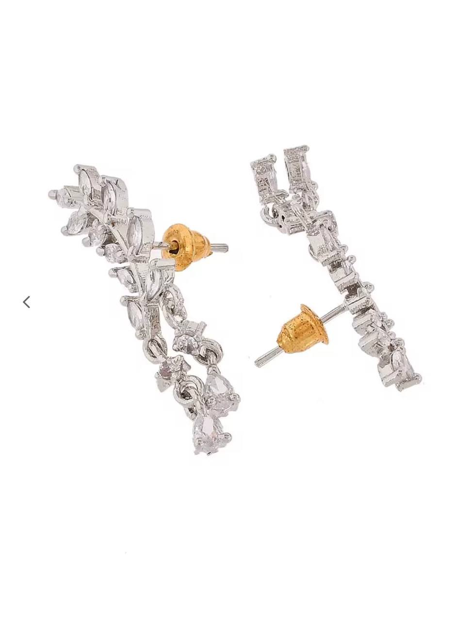 Atarangi Elegant Leaf Design Crystal Drop Earrings for Women | Party, Wedding & Daily Wear Jewelry