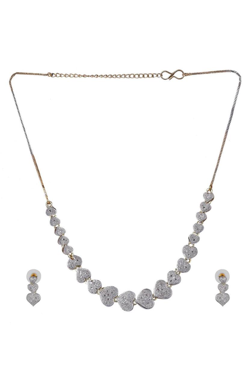 Luxury Heart Shape Jewelry Set – Silver & Gold Tone Necklace, Bracelet, Earrings & Ring