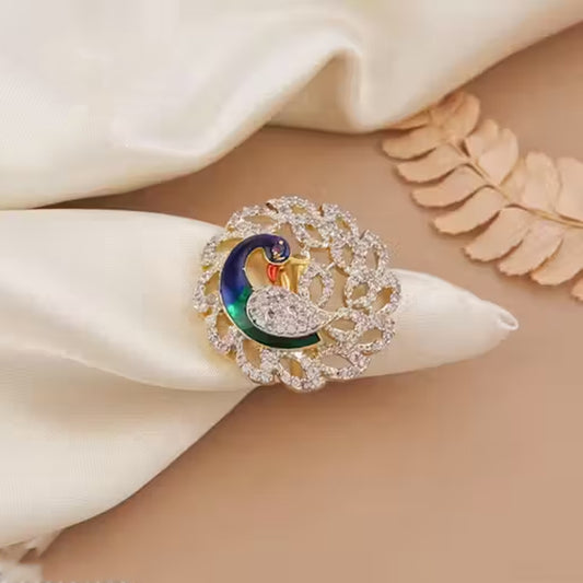 Natural Diamond Meenakari Peacock Ring