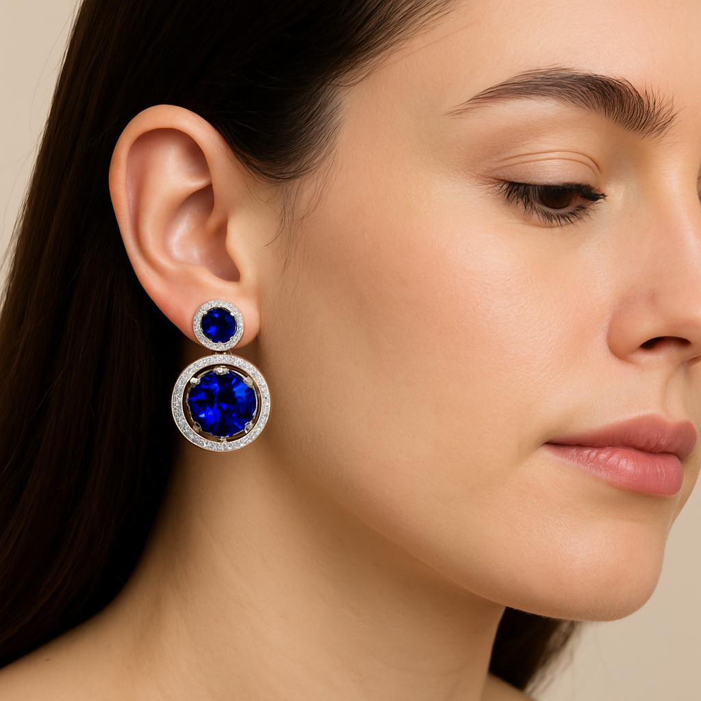 Atarangi Crystal Drop Earrings for Women – Available in Blue & Green