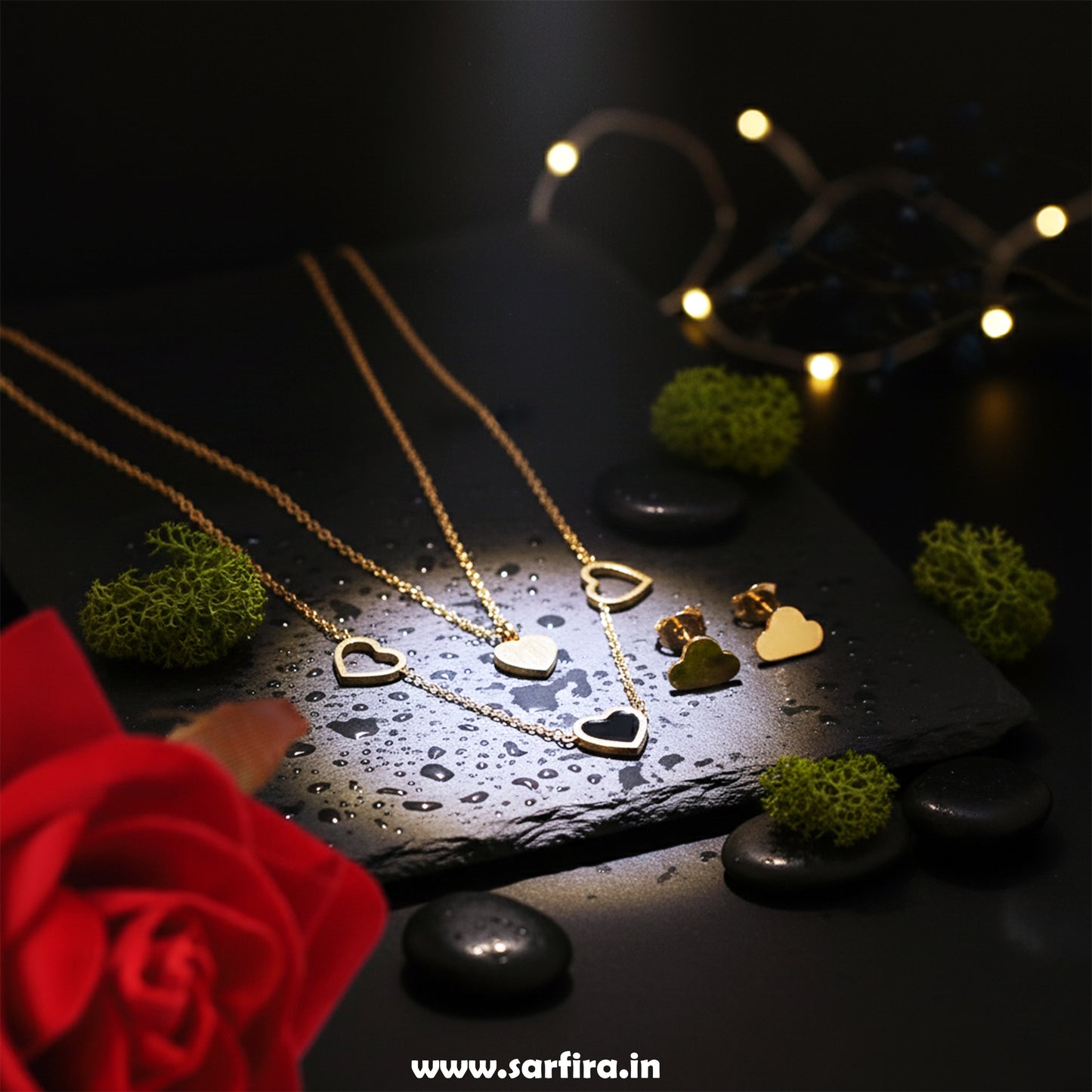 Heart Chain Necklace & Stud Set