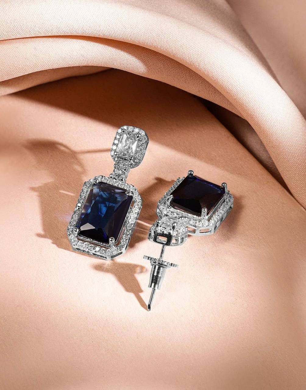 Luxury Sapphire Blue Stone Necklace Earrings Set | Bridal, Wedding & Party Jewelry
