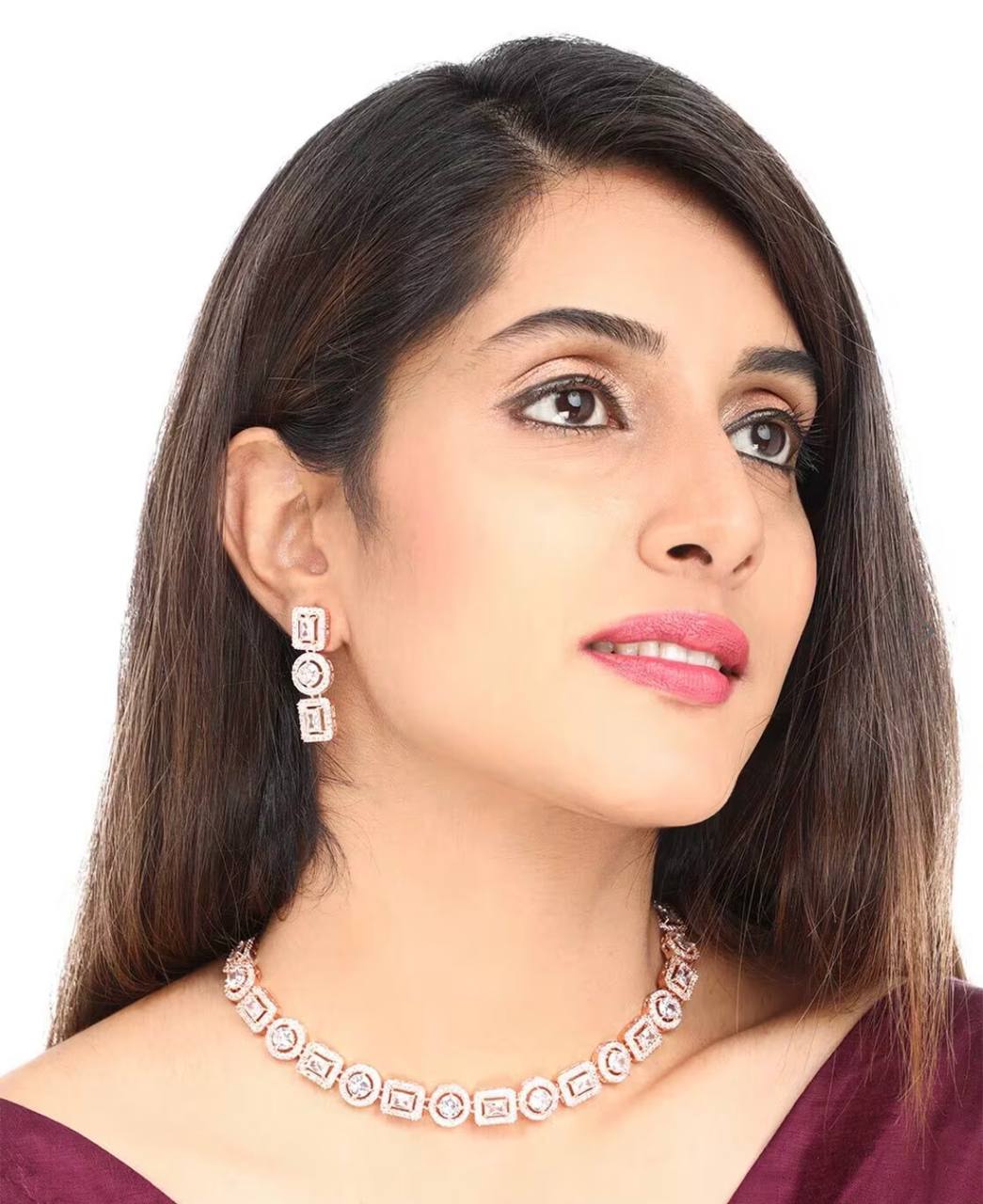 Luxury Rose Gold Crystal Necklace & Earring Set – Women’s Jewelry