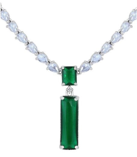 Dark Green Rectangle Necklace & Earring Set – Luxury Bridal & Party Jewelry