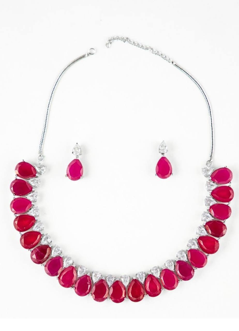 Luxury Red Teardrop Necklace & Earring Set – Bridal & Party Jewelry
