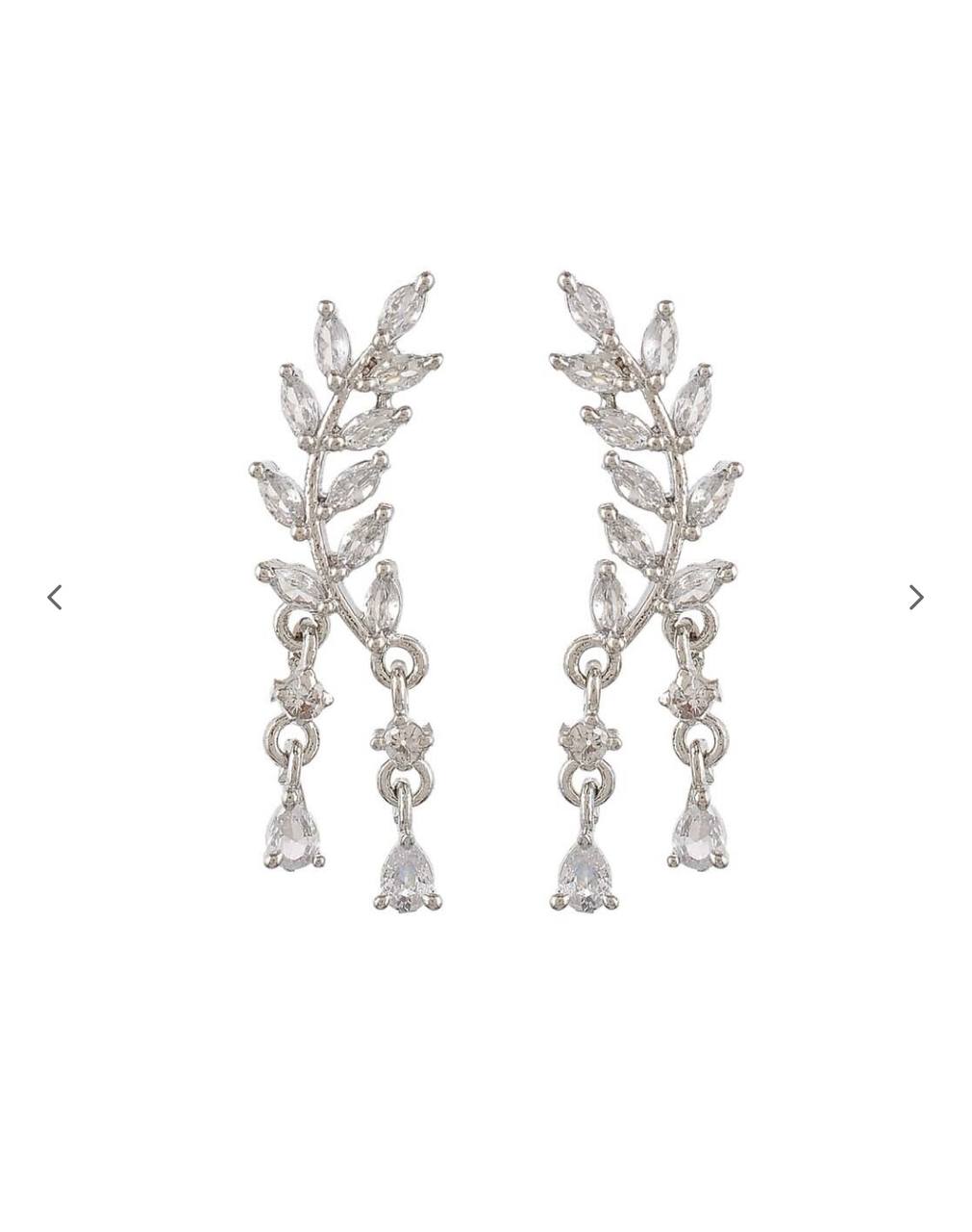Atarangi Elegant Leaf Design Crystal Drop Earrings for Women | Party, Wedding & Daily Wear Jewelry