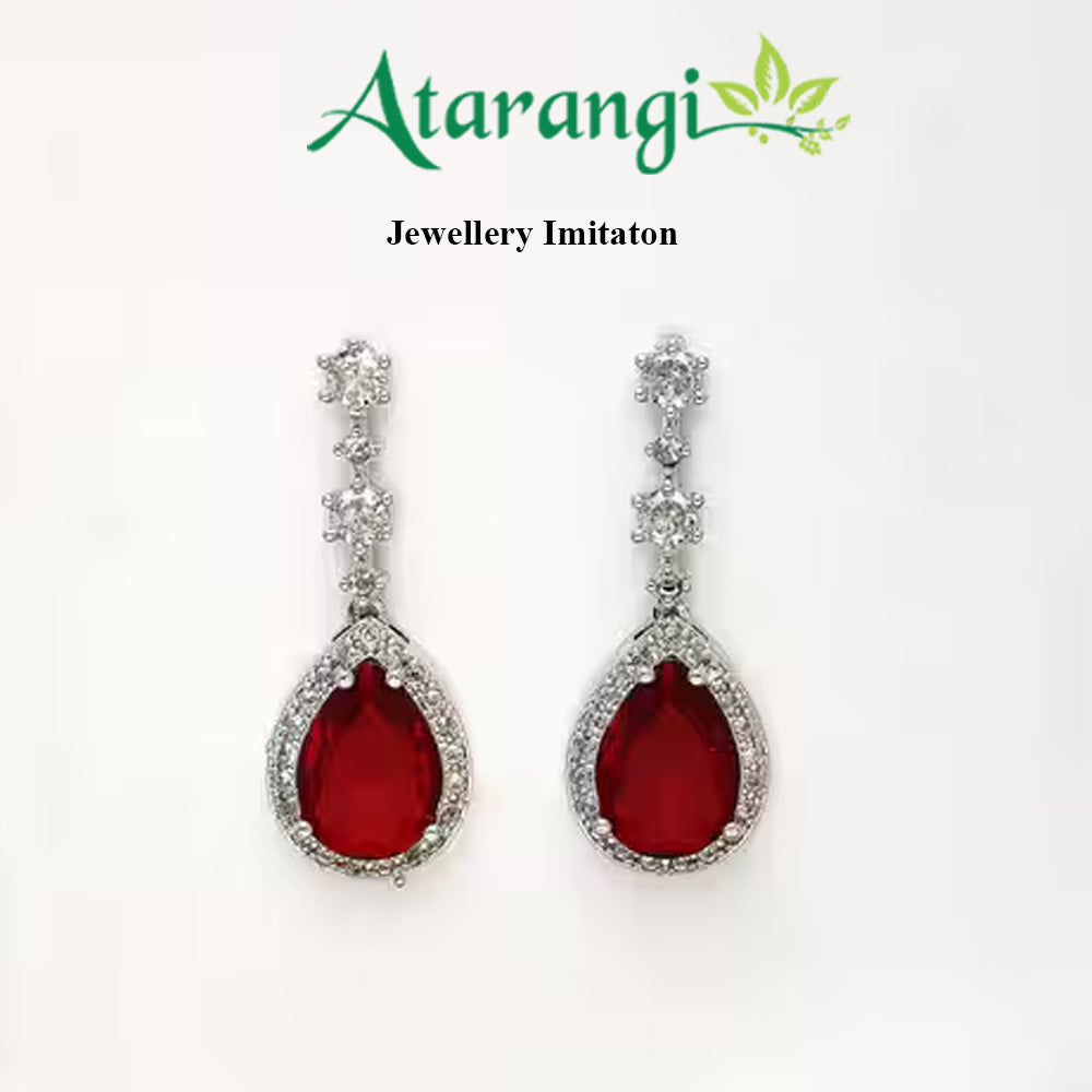 Elegant Ruby Red Teardrop Necklace Set with CZ Stones – Bridal & Party Wear