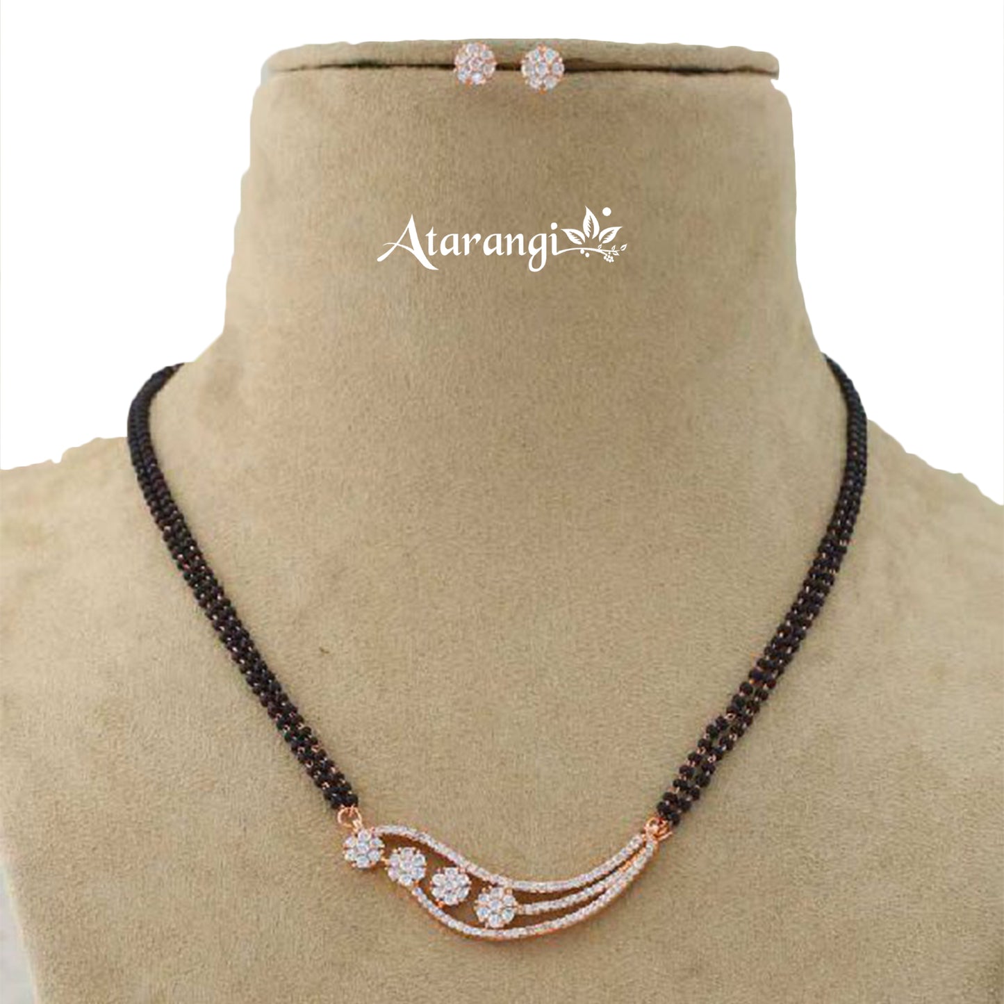 Floral Double Layer Black Beads Mangalsutra Set