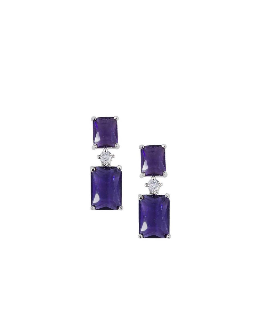 Purple Rectangle Shape Cubic Zirconia Necklace Set