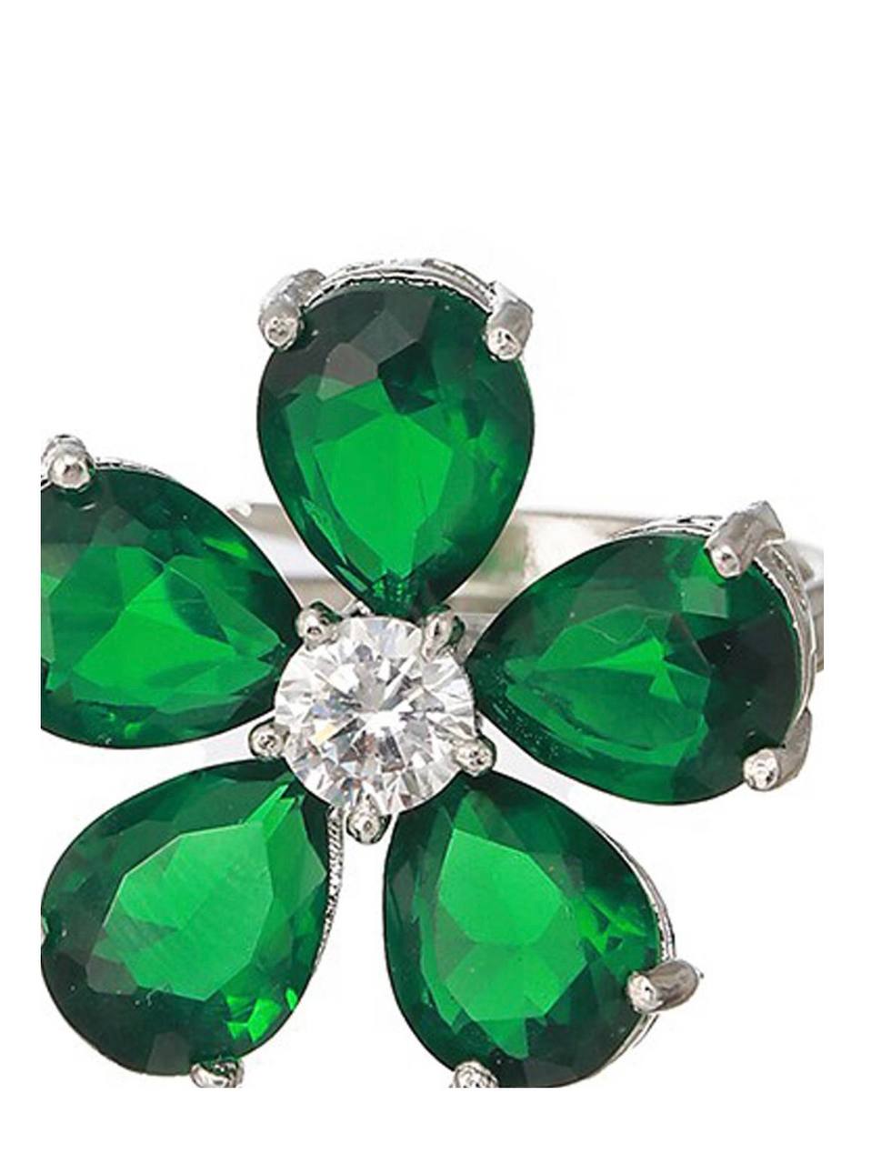 Elegant Green Floral Gemstone Adjustable Finger Ring for Women