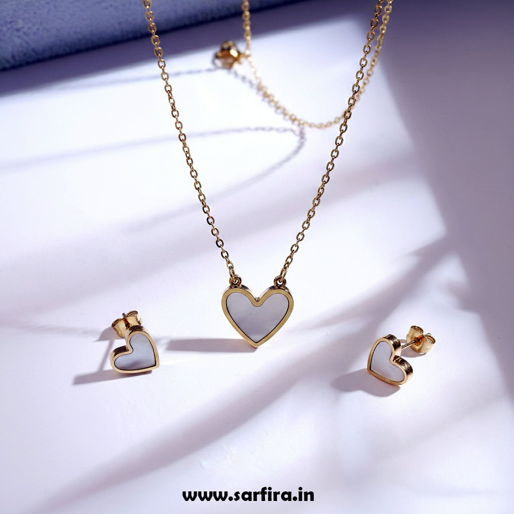 Anti-Tarnish Gold Heart Necklace & Stud Earring Set