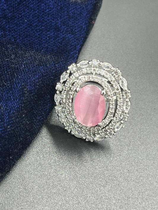 Light Pink Oval Stone Finger Ring