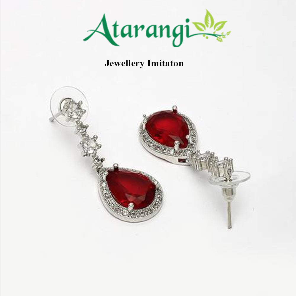 Elegant Ruby Red Teardrop Necklace Set with CZ Stones – Bridal & Party Wear