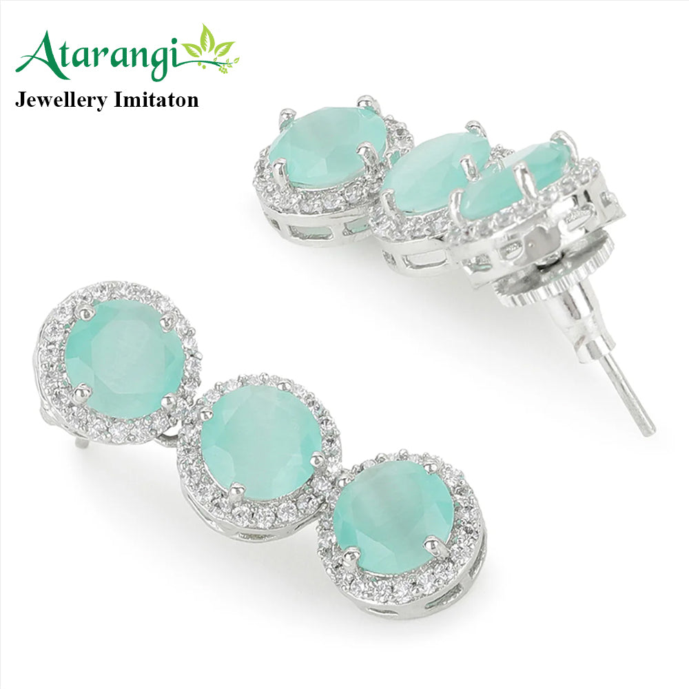 Mint Green Stone Necklace Set with Earrings – Wedding & Party Jewelry