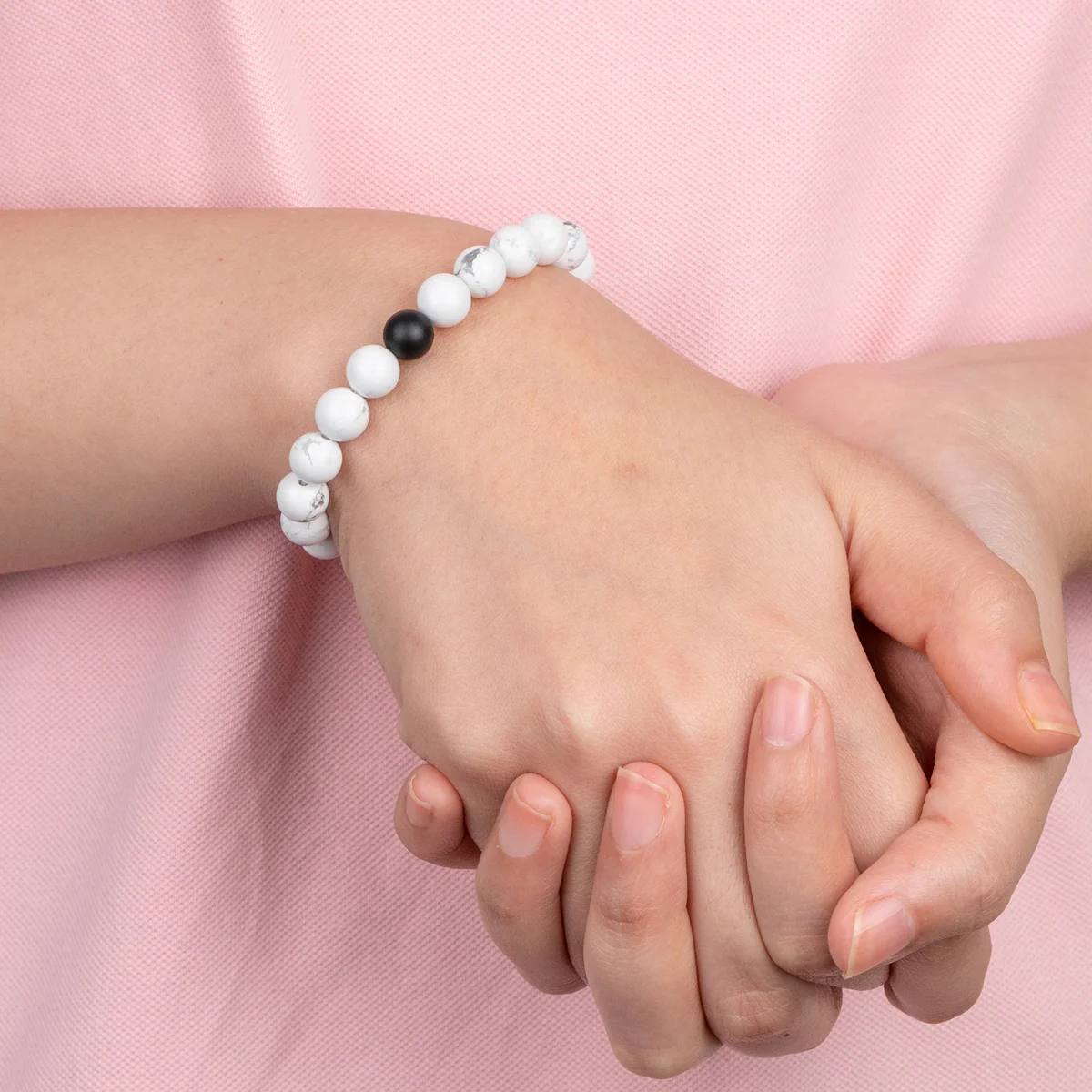Atarangi Black & White Beaded Couple Bracelet Set – Pack of 2 Matching His & Her Bracelets