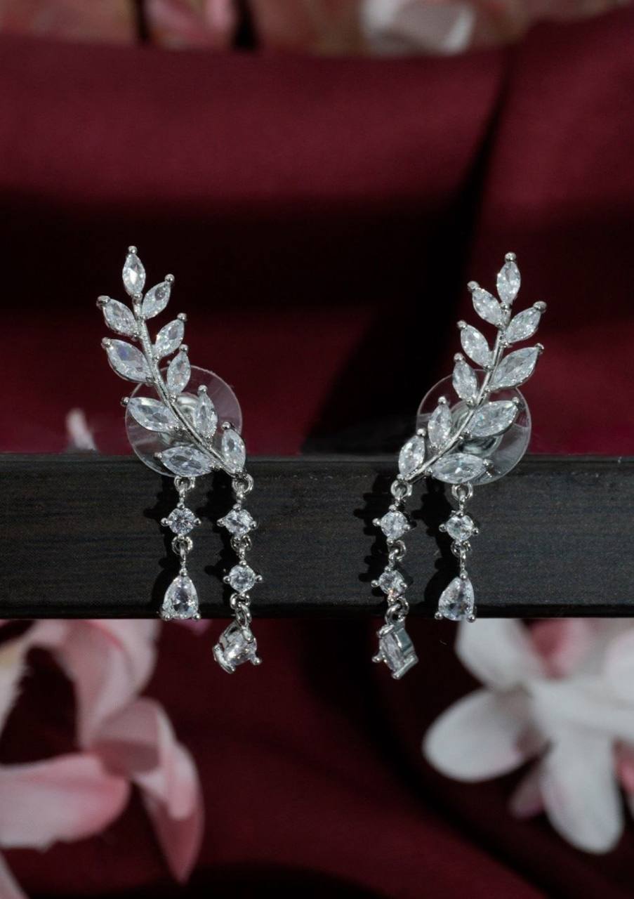 Atarangi Elegant Leaf Design Crystal Drop Earrings for Women | Party, Wedding & Daily Wear Jewelry