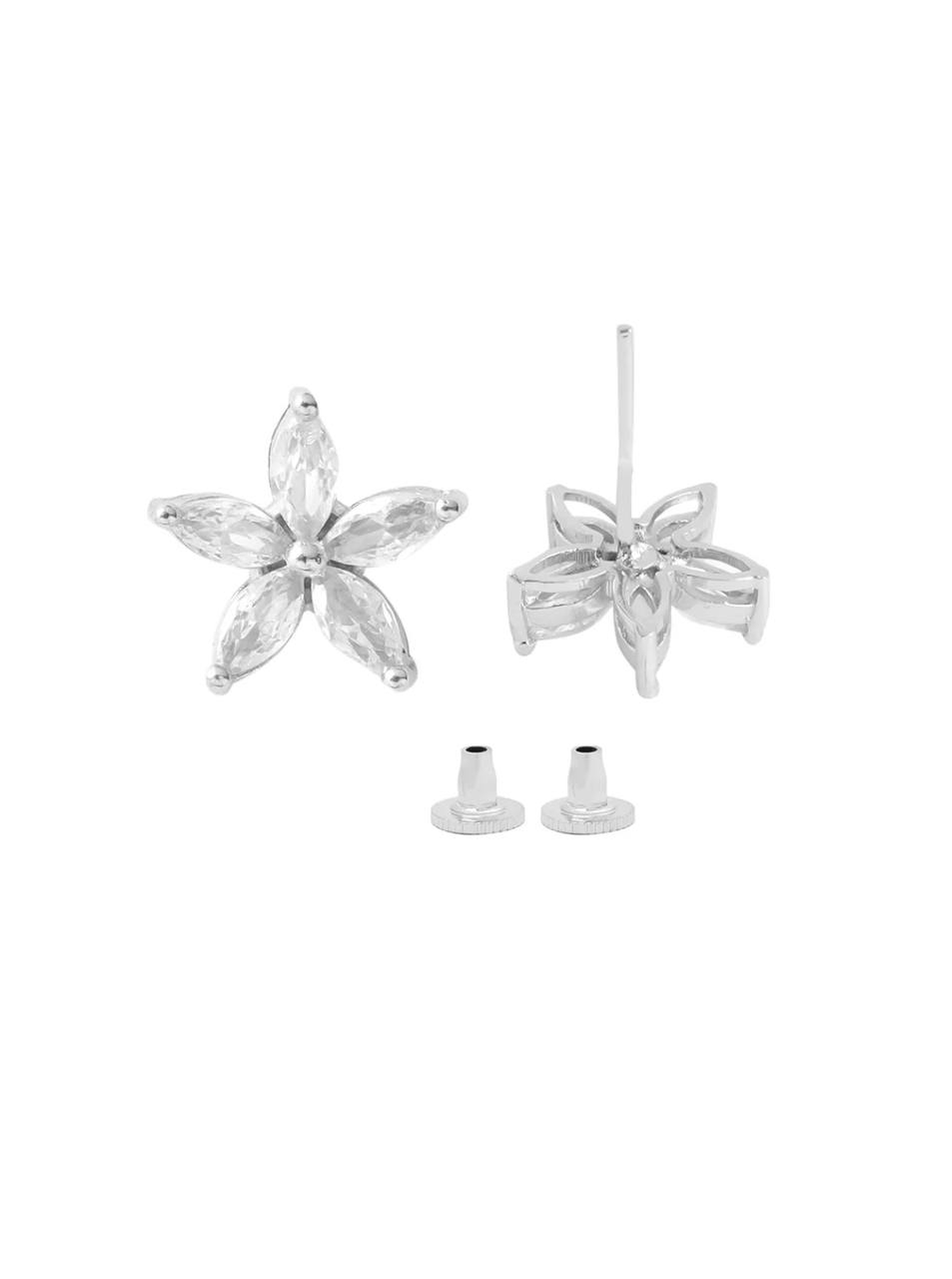 Crystal Floral Necklace & Earrings Set – Elegant Silver-Tone Jewelry