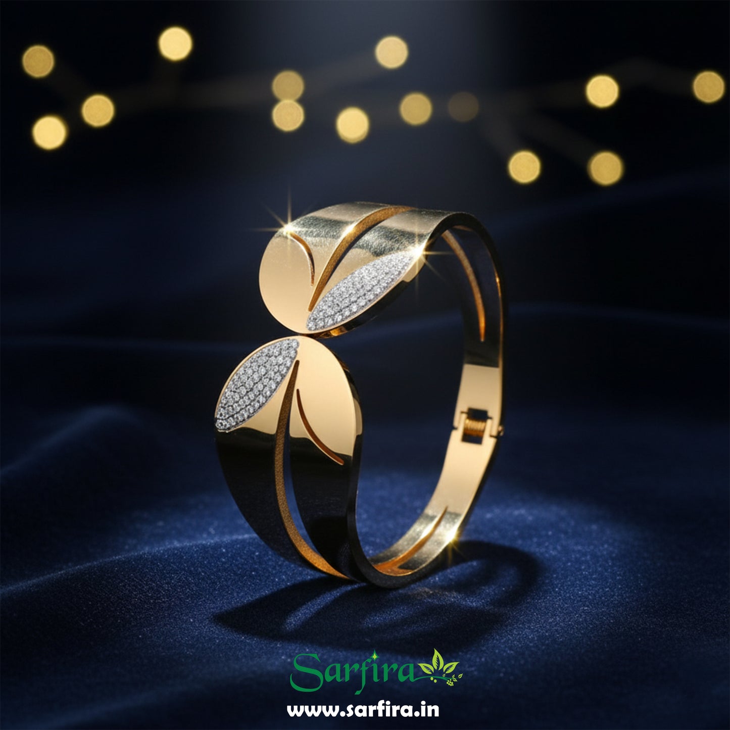 Two Side Leaf Overlap Cuff Bracelet (Kada)