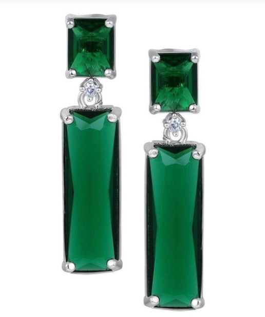 Dark Green Rectangle Necklace & Earring Set – Luxury Bridal & Party Jewelry