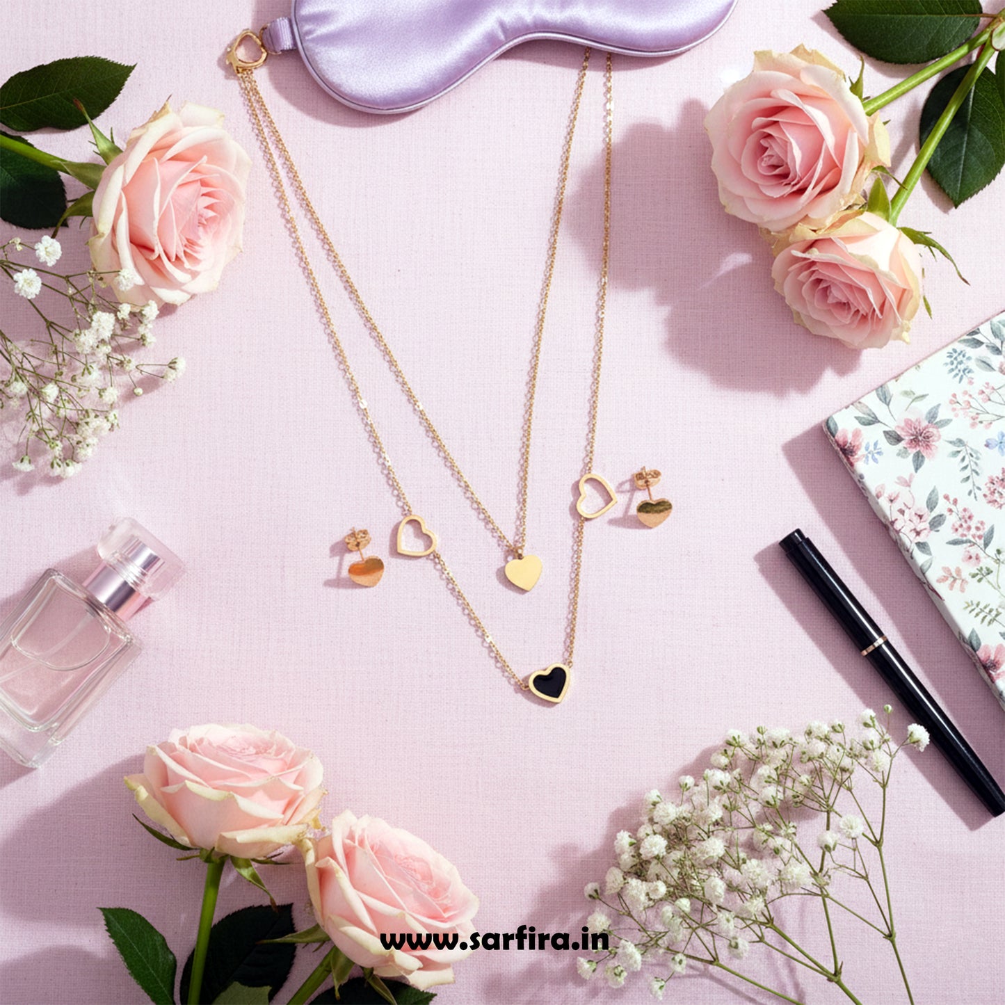 Heart Chain Necklace & Stud Set
