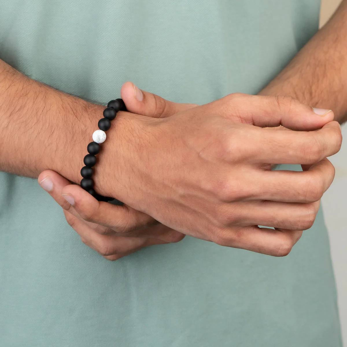 Atarangi Black & White Beaded Couple Bracelet Set – Pack of 2 Matching His & Her Bracelets