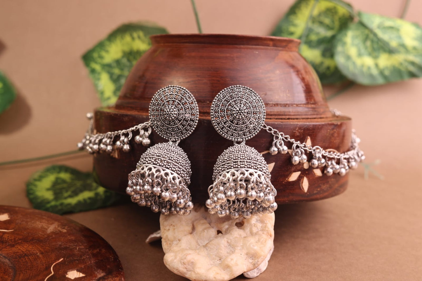 Antique Silver Oxidized Jhumka Earrings