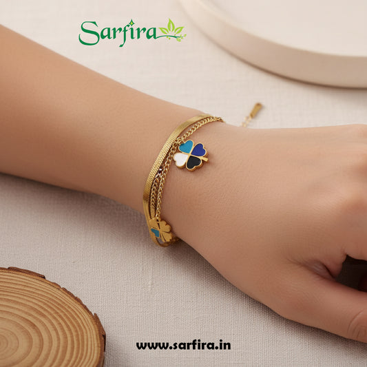 Layered Gold Snake Chain Clover Bracelet