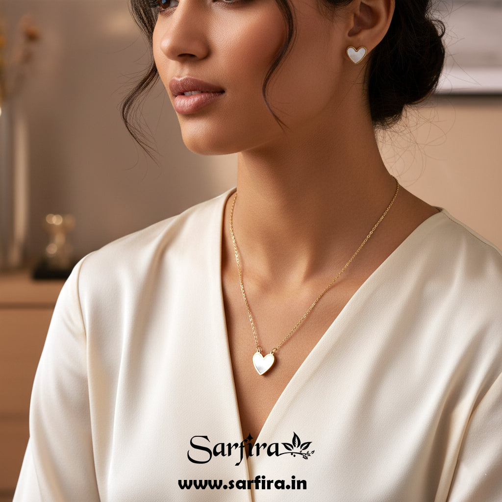 Anti-Tarnish Gold Heart Necklace & Stud Earring Set