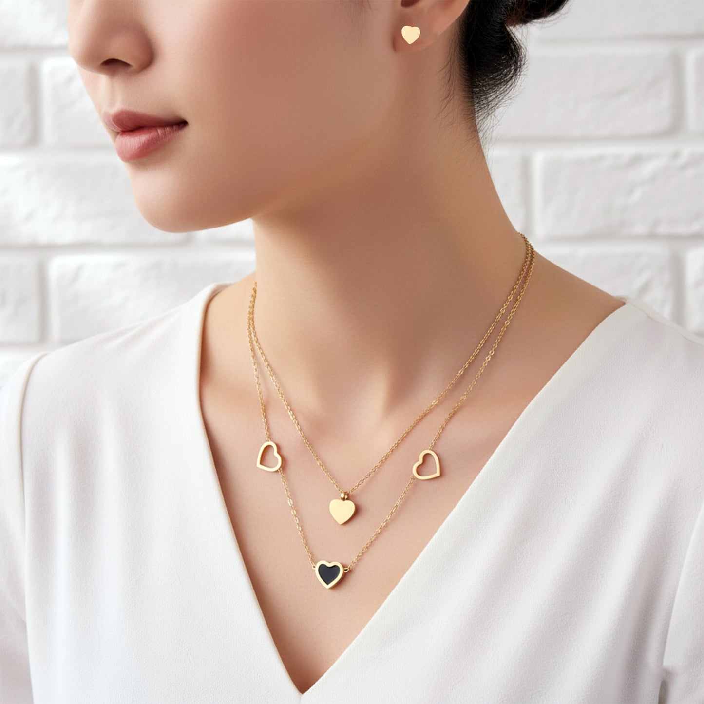 Heart Chain Necklace & Stud Set