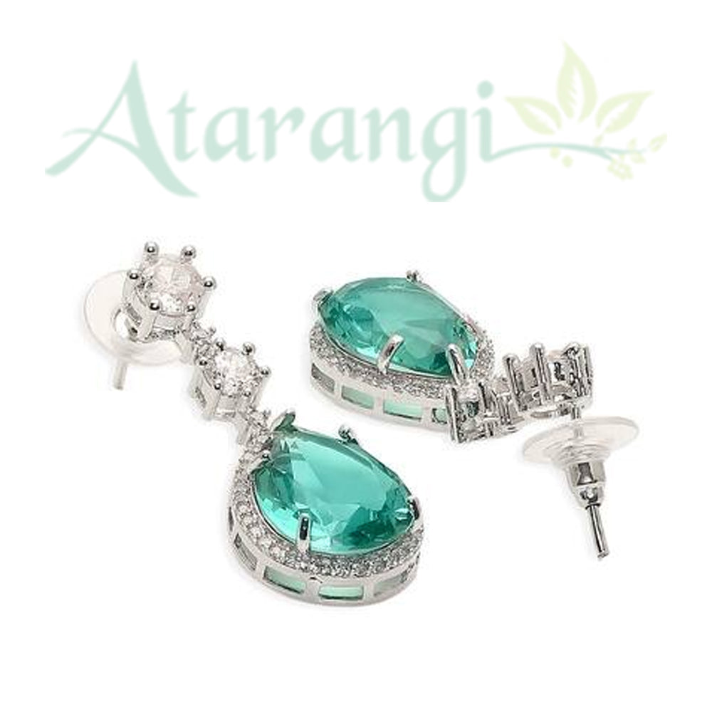 Emerald Green Teardrop Necklace Set with CZ Stones – Wedding & Party Jewelry
