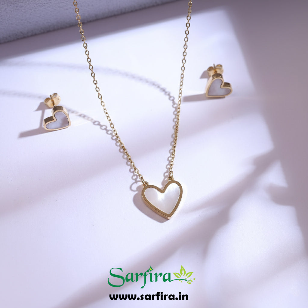 Anti-Tarnish Gold Heart Necklace & Stud Earring Set