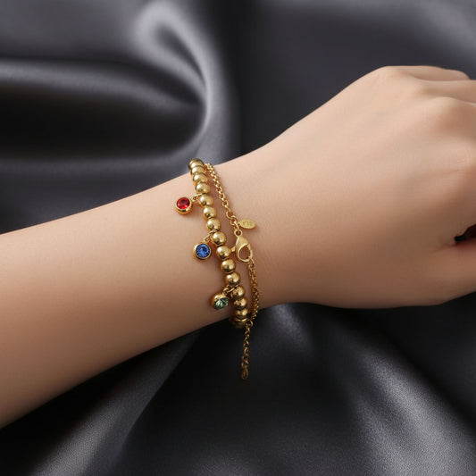 Vibrant Charm Beaded Gold Bracelet