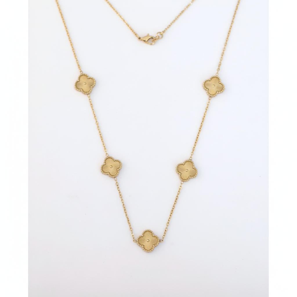 Anti-Tarnish Gold Clover Station Chain Necklace