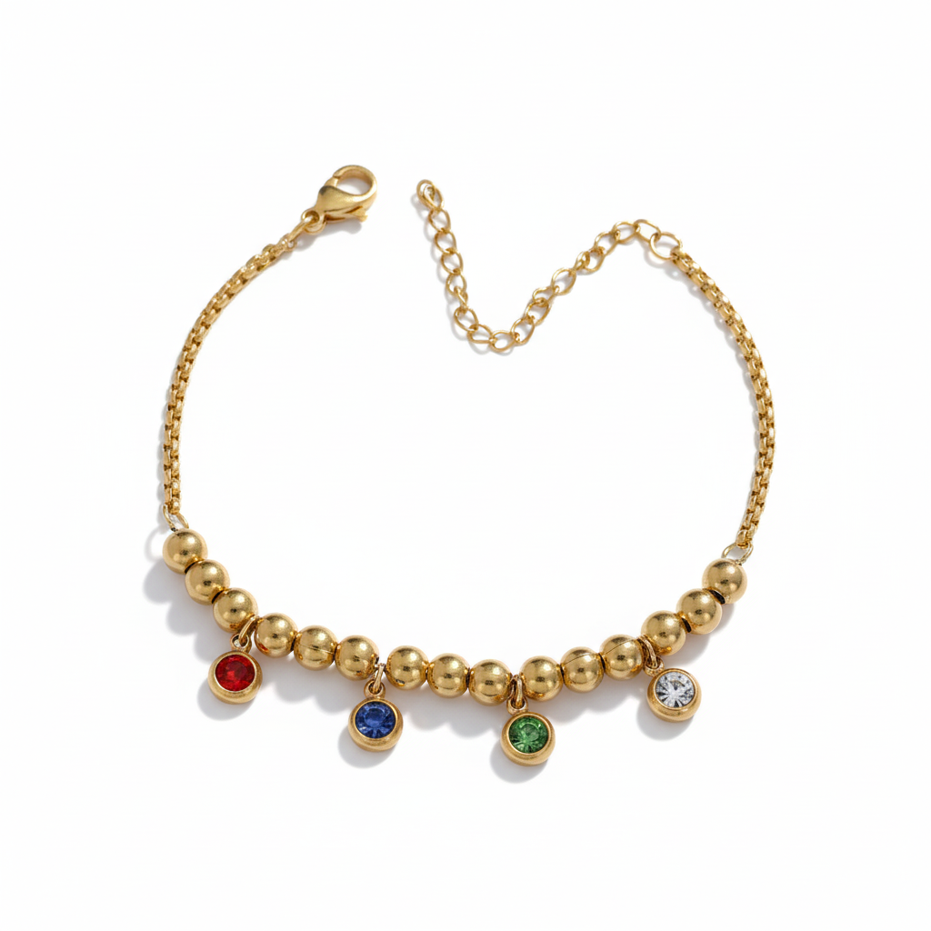 Vibrant Charm Beaded Gold Bracelet