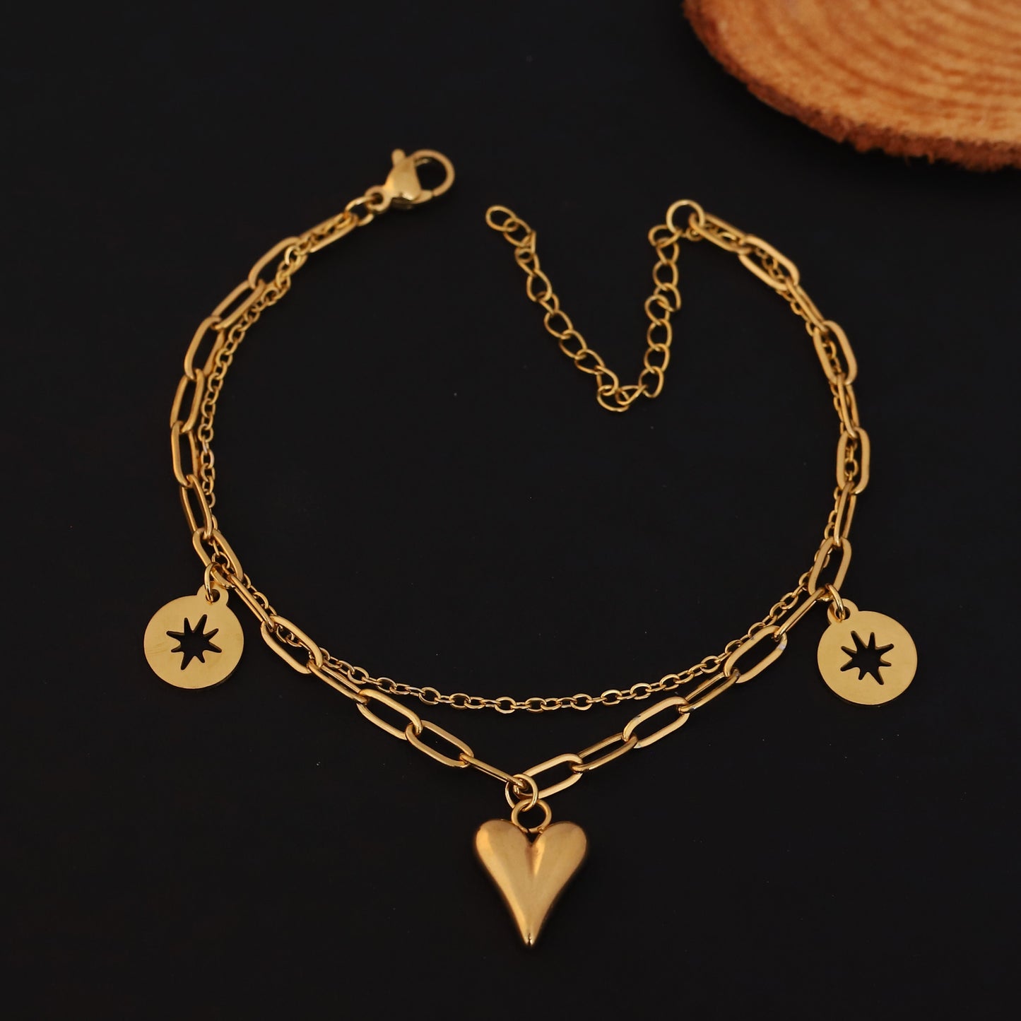 Layered Heart & Star Charm Bracelet