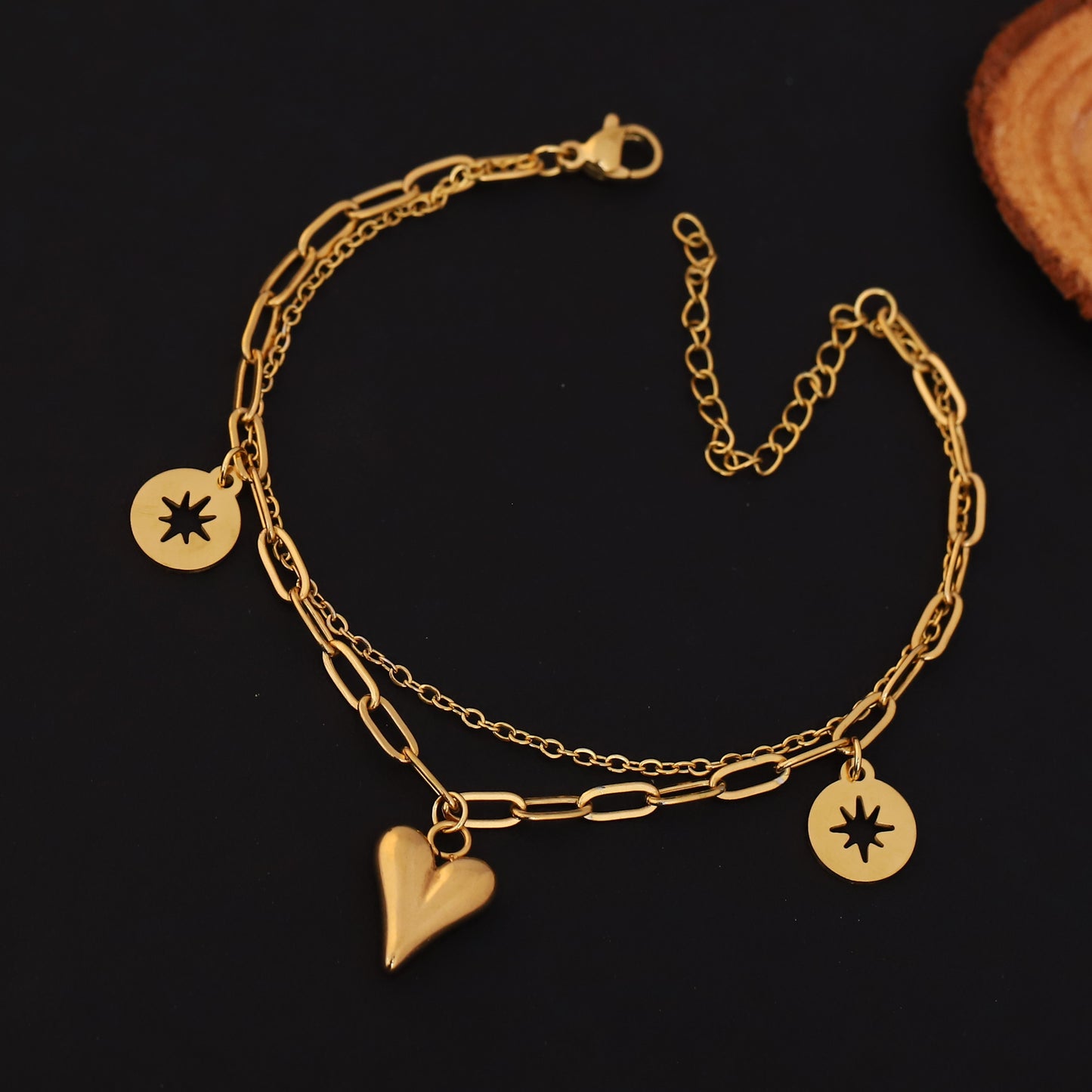 Layered Heart & Star Charm Bracelet