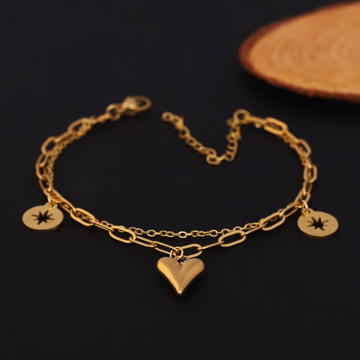 Layered Heart & Star Charm Bracelet