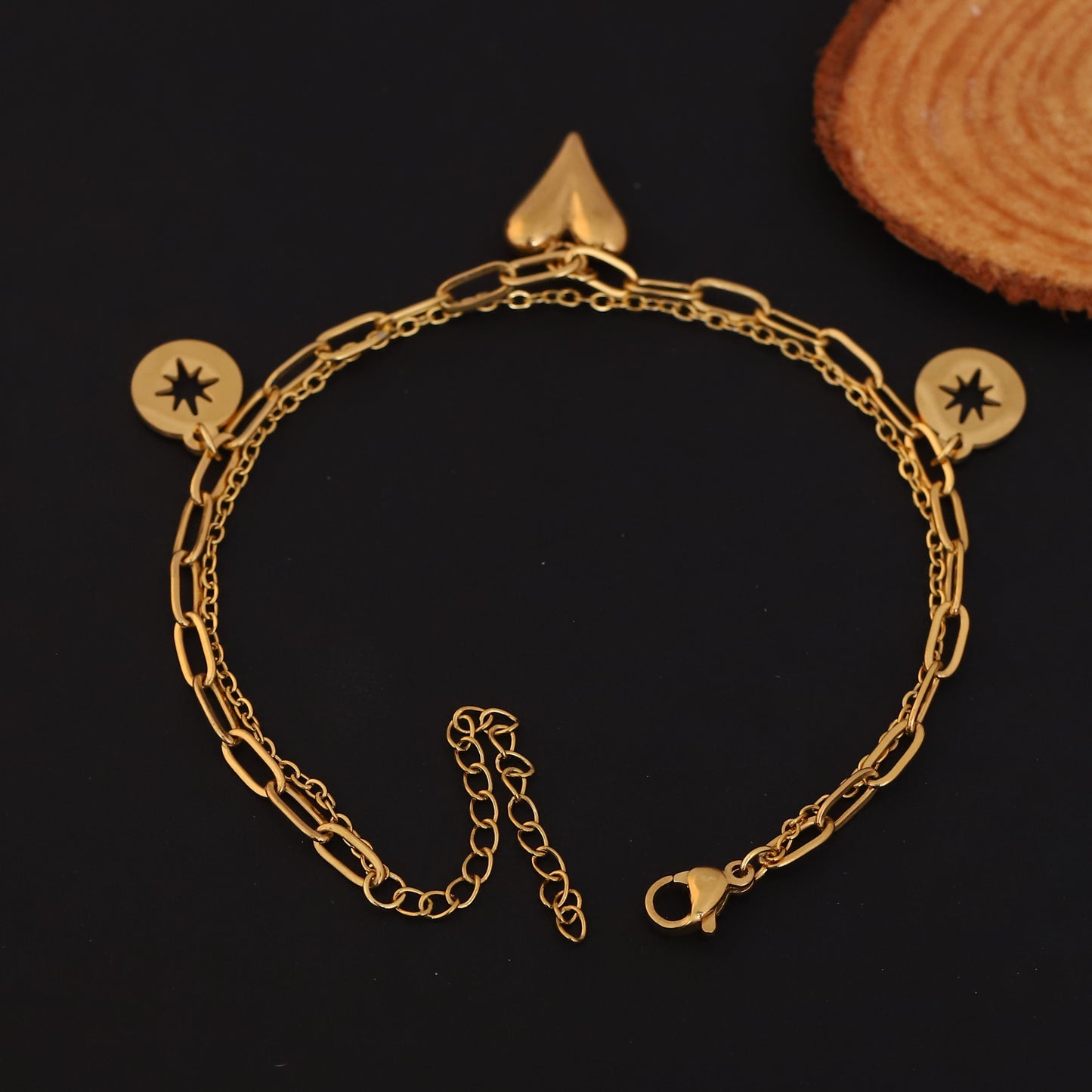 Layered Heart & Star Charm Bracelet