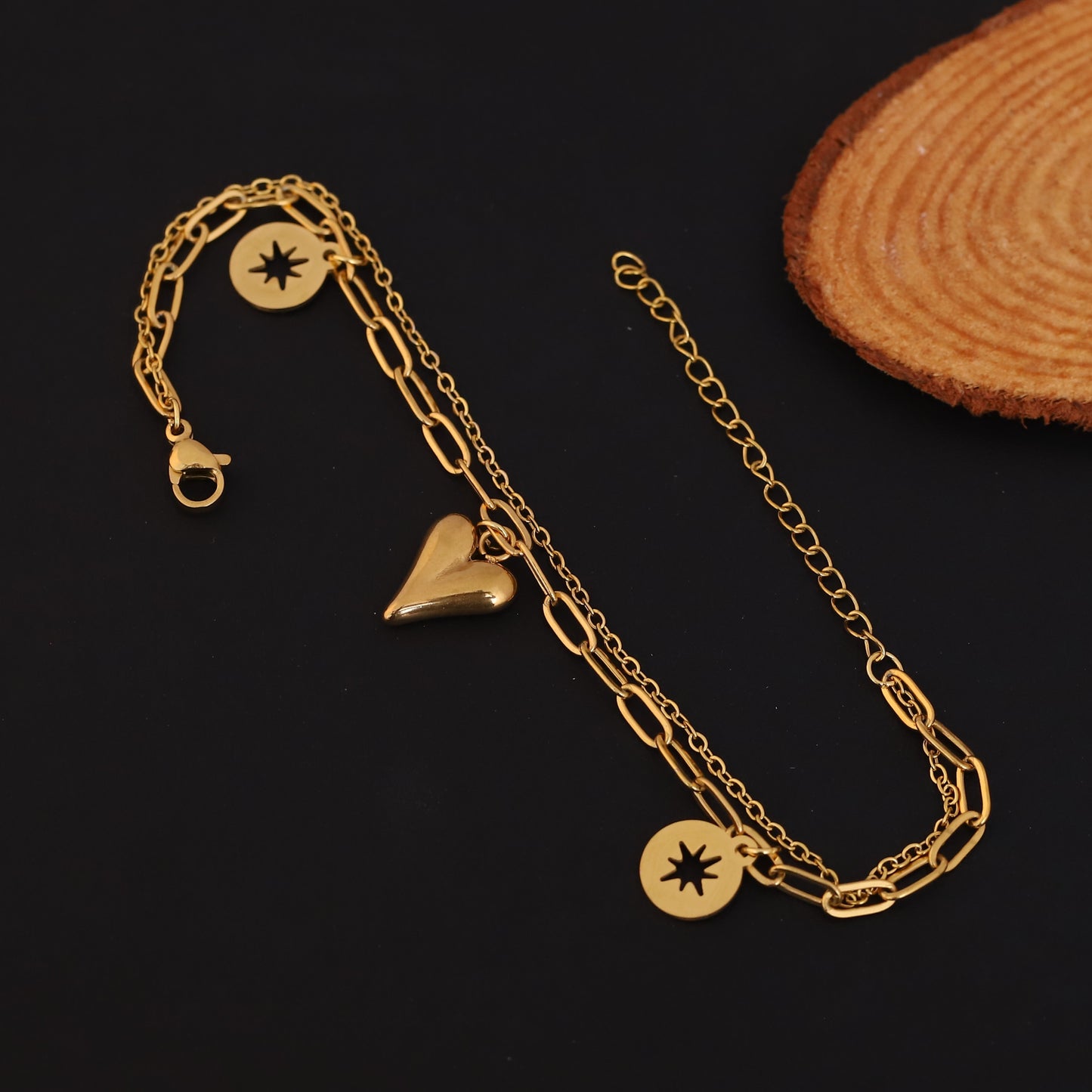 Layered Heart & Star Charm Bracelet