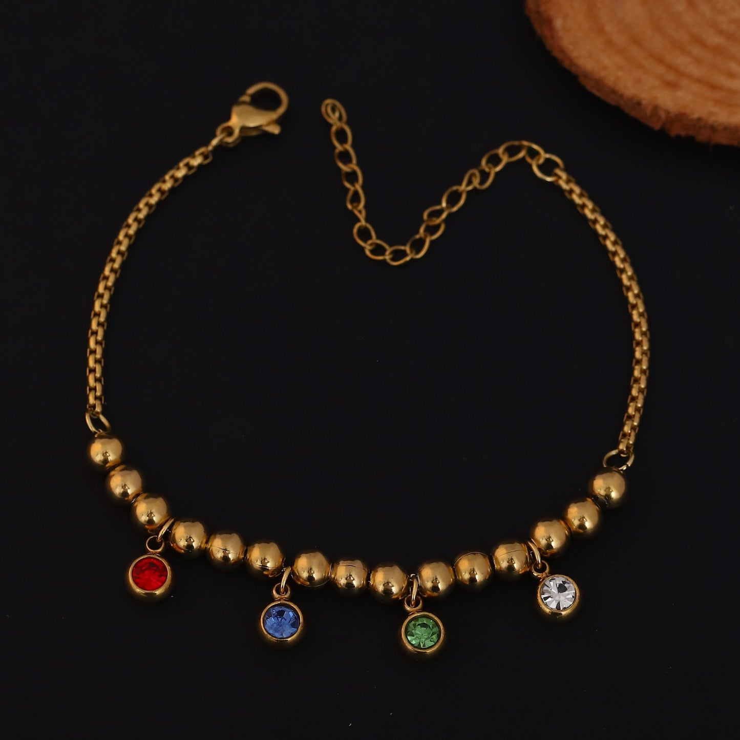 Vibrant Charm Beaded Gold Bracelet