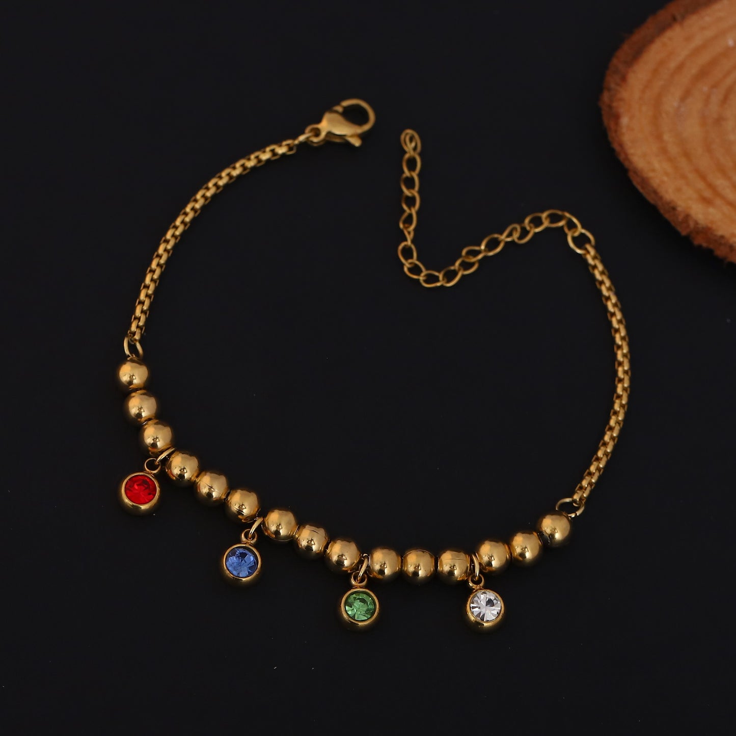 Vibrant Charm Beaded Gold Bracelet