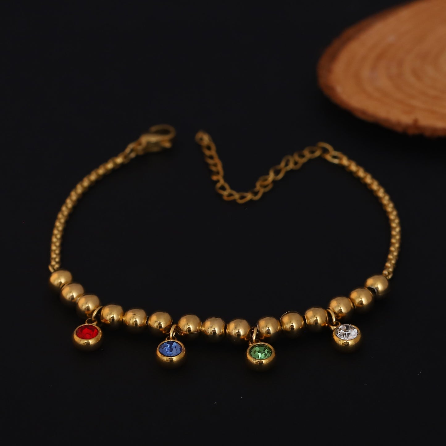 Vibrant Charm Beaded Gold Bracelet