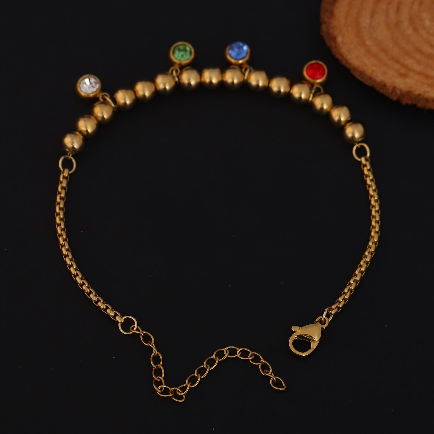 Vibrant Charm Beaded Gold Bracelet