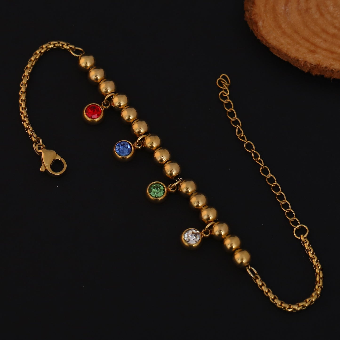 Vibrant Charm Beaded Gold Bracelet