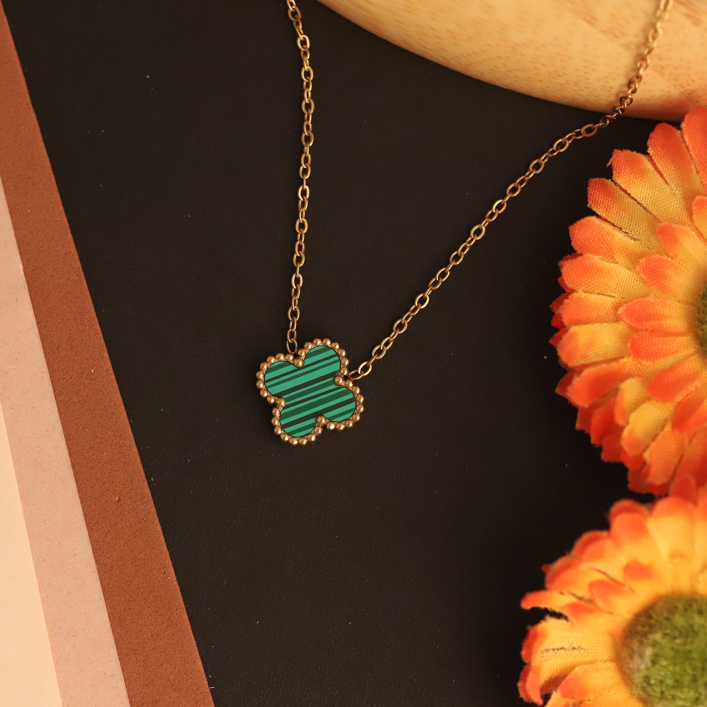 Green Flower Chain Pendant